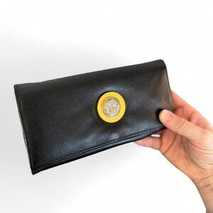 Vintage Versace Leather Long Wallet with Kiss Lock Coin Purse